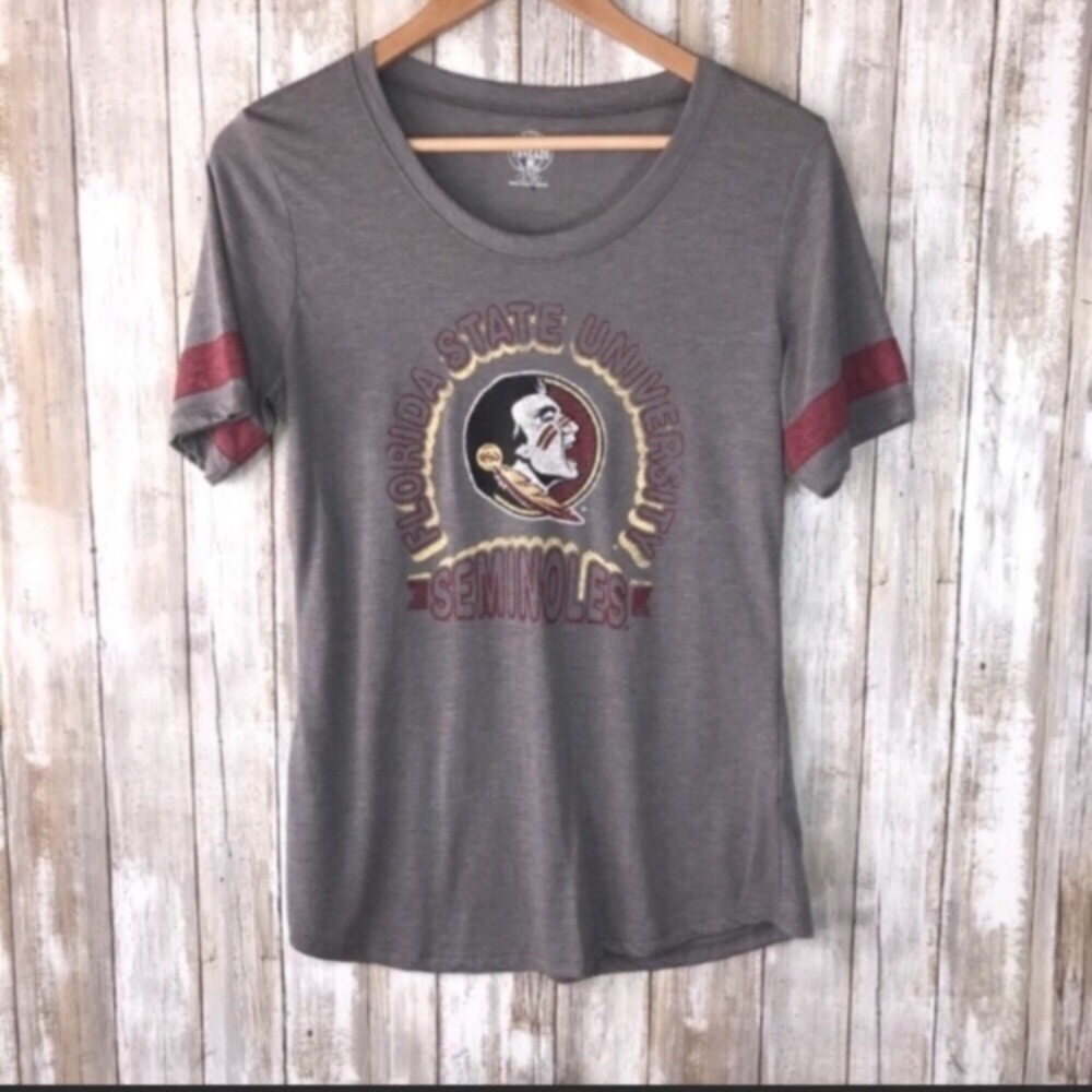 Florida State Seminoles Women’s S Gray Graphic Tee NCAA Game Day Shirt Stripe